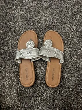Women’s Silver Embossed Slide Sandals